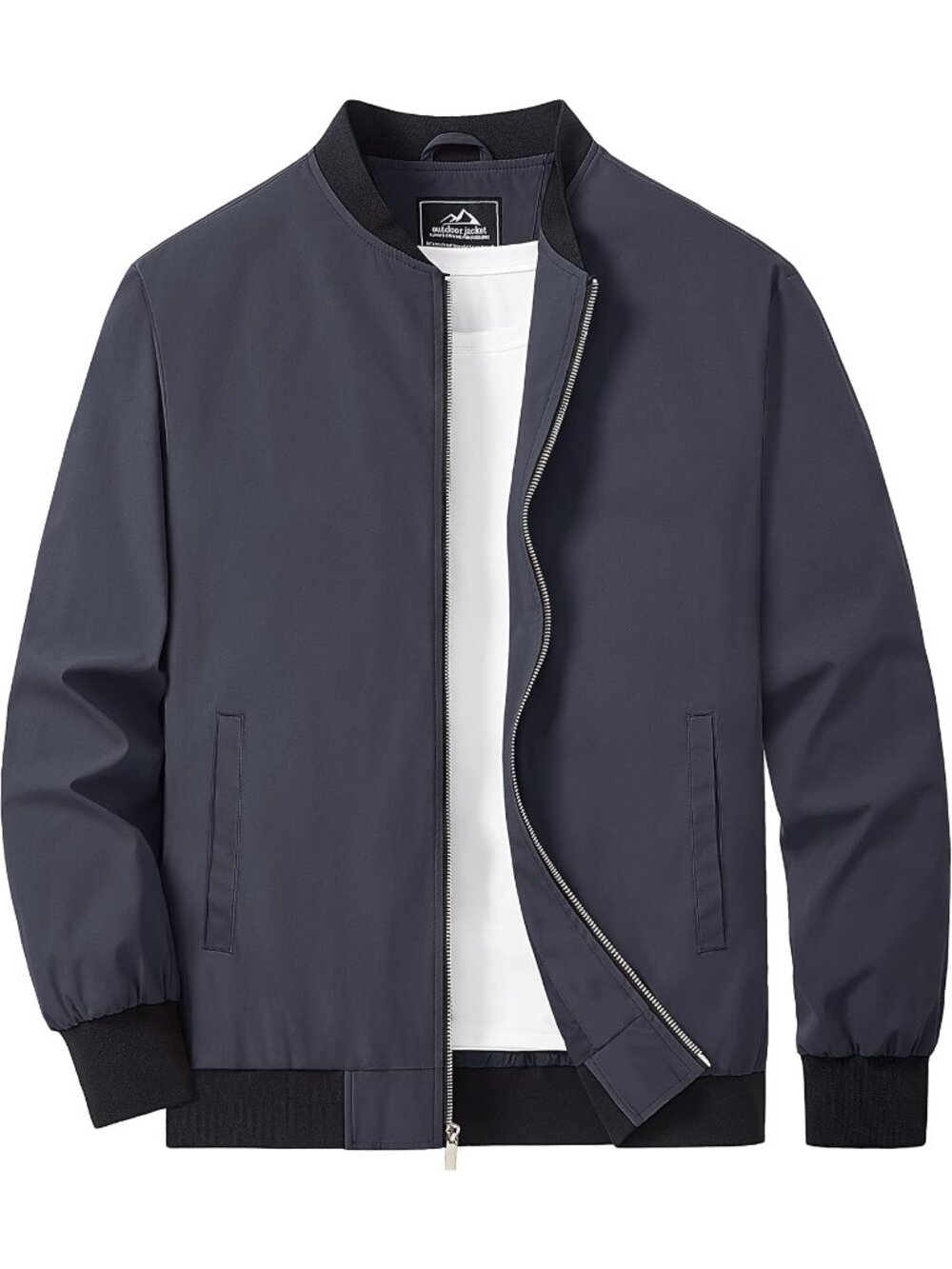 Men’s Grey Lightweight Bomber Jacket Zip Up Casual Everyday Coat